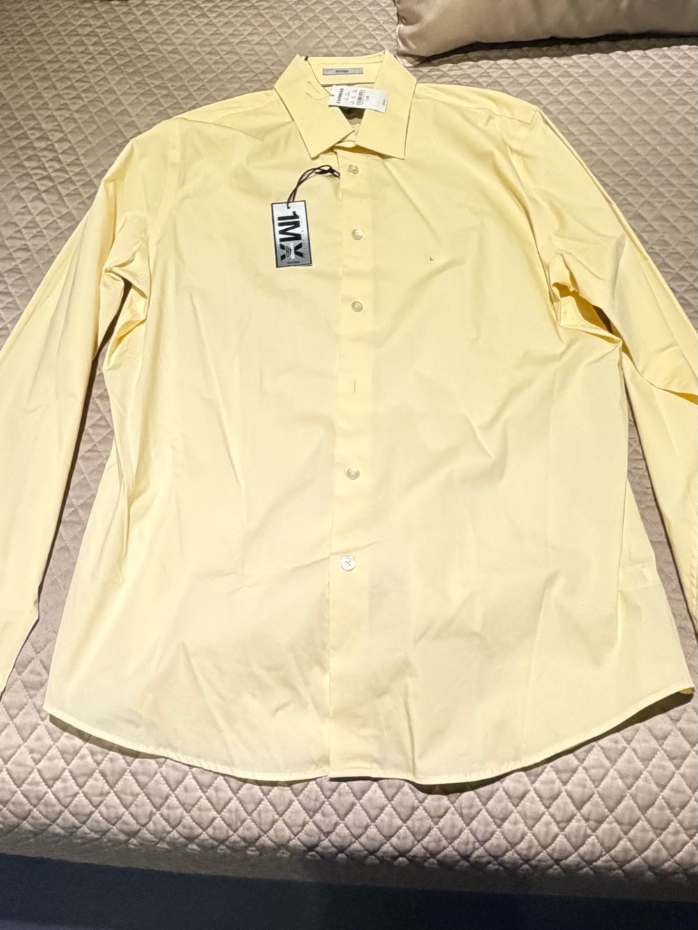 Express 1MX Men’s Fitted Dress Shirt Large L 16-16½ – Yellow – NEW With Tags